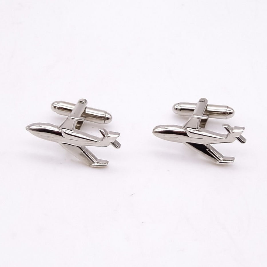 Gemelli A Forma Di Aeroplano In Rame Pressofuso, Finitura Ottone/Argento, Con Perno Girevole, Regalo Originale Per Uomo - 3